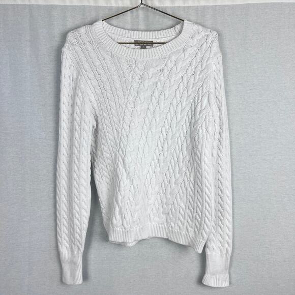 J. Crew Sweater Diagonal Cable Knit Pullover White Fisherman Preppy Equestrian - Picture 1 of 5